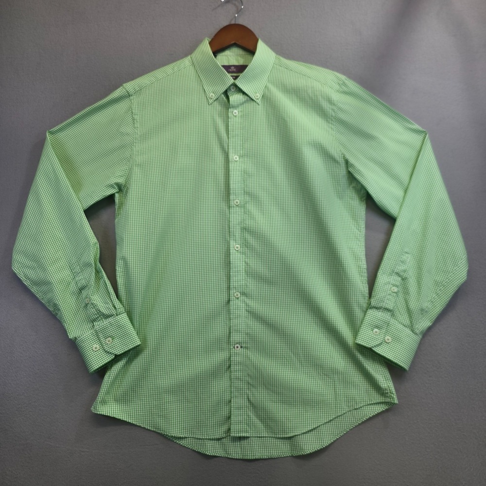 Next Men's Slim‎ Fit Long Sleeve Button Up Green Check Dress Shirt Size 16